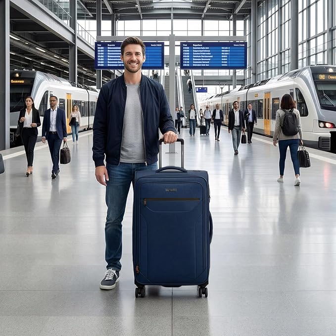 Softside Suitcases with Wheels 32 Inch Luggage,Expandable 20% Luggage w/Spinner Wheels and TSA LOCK,Large Checked Suitcase for Men/Women（Navy,32in）