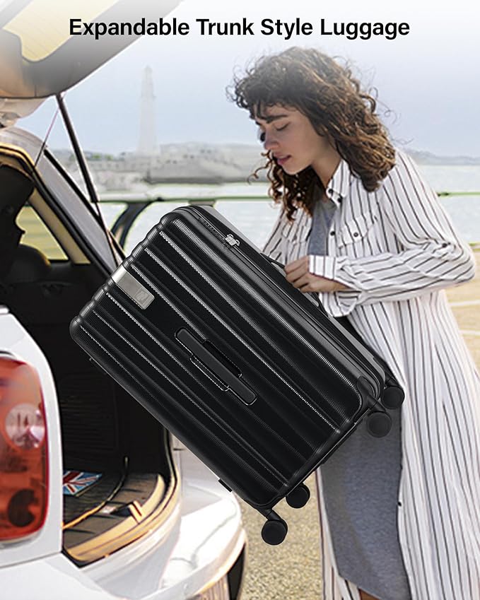 Hanke 24 Inch Plus Expandable Luggage Large Suitcases with Wheels, Medium Checked Luggage Hard Shell Suitcases, PC Trunk Luggage Extra Large Suitcase with Lock for Women Men(Jet Black)