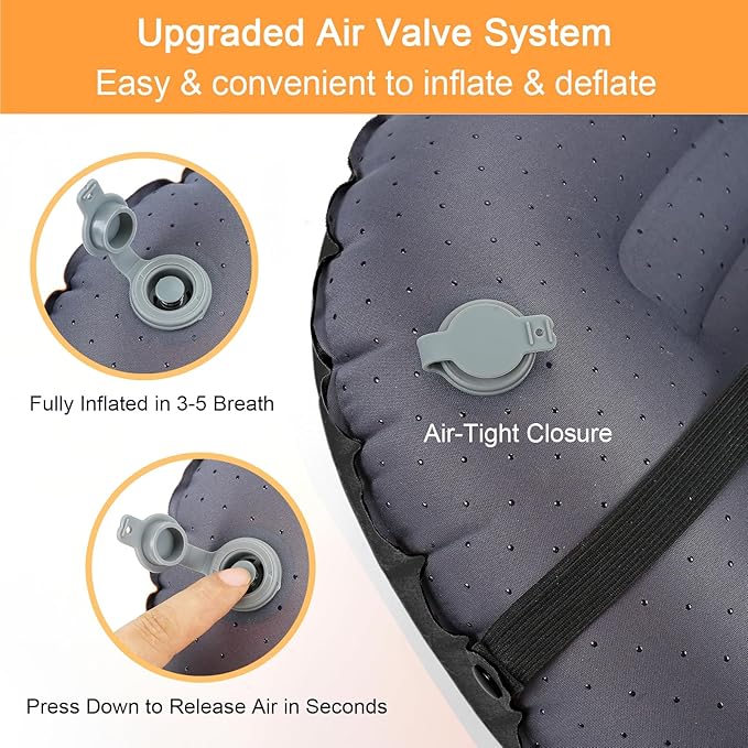 Ultralight Inflatable Camping Travel Pillow - Compressible, Compact, Comfortable, Ergonomic Inflating Pillows for Neck & Lumbar Support Camp, Hiking, Backpacking Black