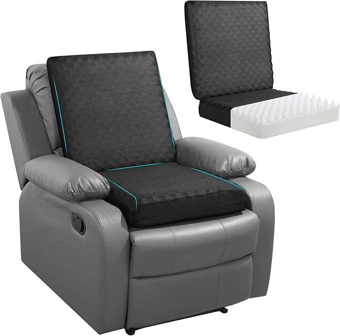 BALAPET Recliner Cushions for Long Sitting, Egg Crate Foam Recliner Cushion for Elderly Reduces Muscle Fatigue and Provides Air Flow, Extra Large Non-Slip Seat Cushion with Back Support(20*20*4in)