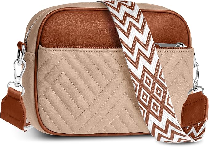 Vantamo Premium Quilted Crossbody Bags for Women with Anti-Pickpocket Clip, Vegan Leather Handbags, Travel Purses for Women
