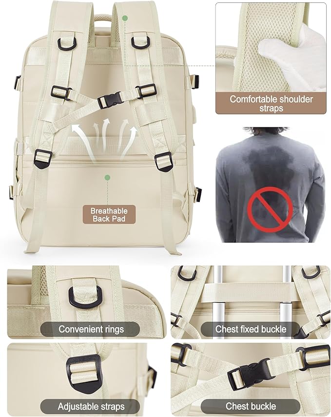 VGCUB Lightweight Travel Backpack for Women Men,Carry on Backpack Flight Approved Luggage,Water Resistant Laptop College Work Backpack Personal Item Daypack Bookbag Mochila de Viaje,Beige