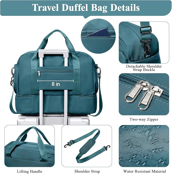 Travel Duffel Bags for Women, Carry-on Overnight Weekender Bag with Wet Pocket & Toiletry Bag, For Spirit Airlines 18x14x8 Personal Item Bag