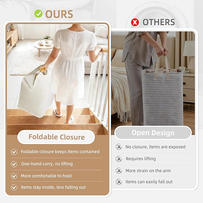 STORAGE MANIAC 3-Pack Large Laundry Hamper, 100L (26.4 Gal) Collapsible Laundry Basket with Bamboo Handles, Freestanding Waterproof Clothes Hamper for Laundry Room, Bedroom, Dorm, Towels, Toys, White