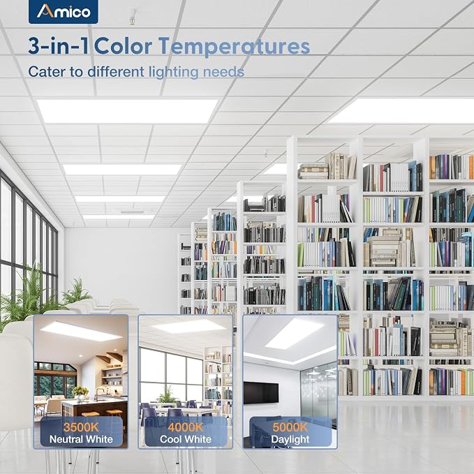 Amico 12 Pack 2x4 LED Flat Panel Light with 3CCT Selectable, 45W, ETL/FCC | 3500K/4000K/5000K, 30/35/45W, 0-10V Dimmable, 5500LM Super Bright LED Drop Ceiling Fixtures for Office Meeting Classroom