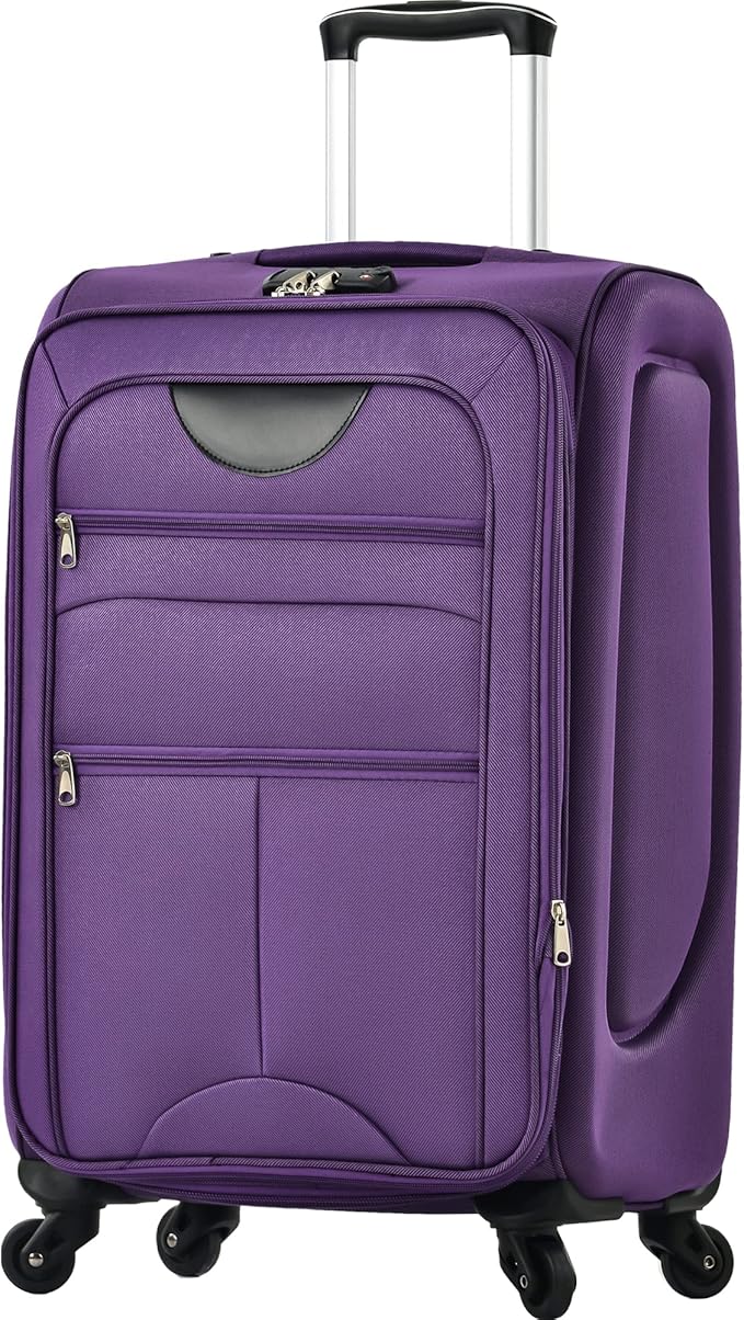 Softside 3 Piece Luggage Sets, Expandable Lightweight Suitcase Sets Double Softshell Spinner Wheels Travel Luggage Set for Women and Men (Purple, 3-Piece Set)