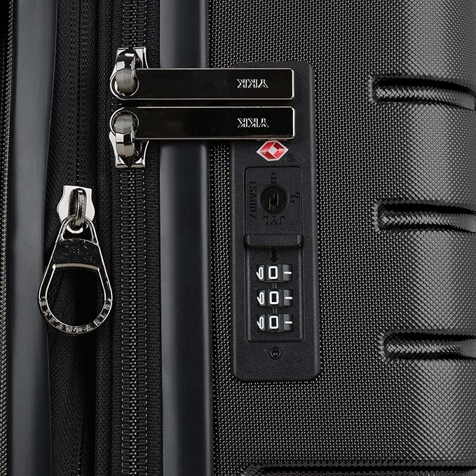 Traveler's Choice Archer Polycarbonate Hardside Spinner Luggage Set, Tie Down Straps, Black, Checked 29-Inch