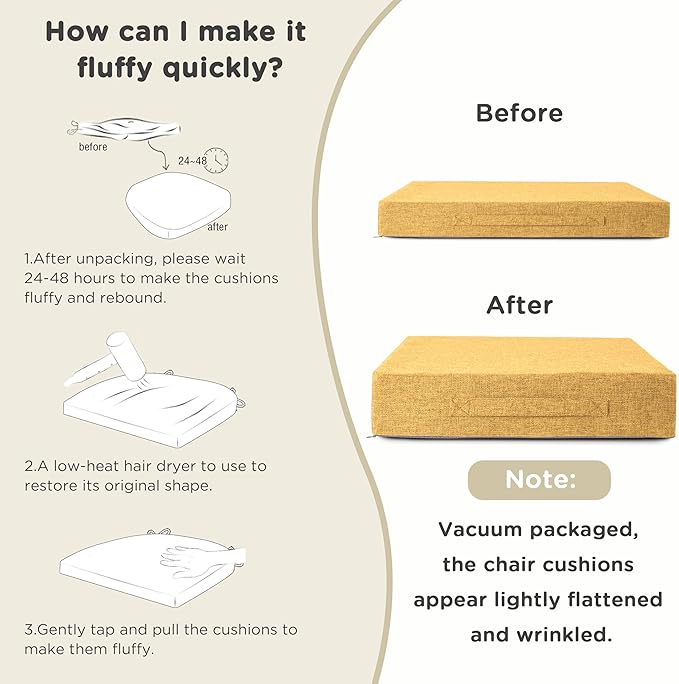 AddGrace Recliner Cushions for Elderly Thick Seat Cushion 20"x20"x4" Chair Pads with Non Slip Backing and Washable Cover for Couch Armchair Chairs Yellow