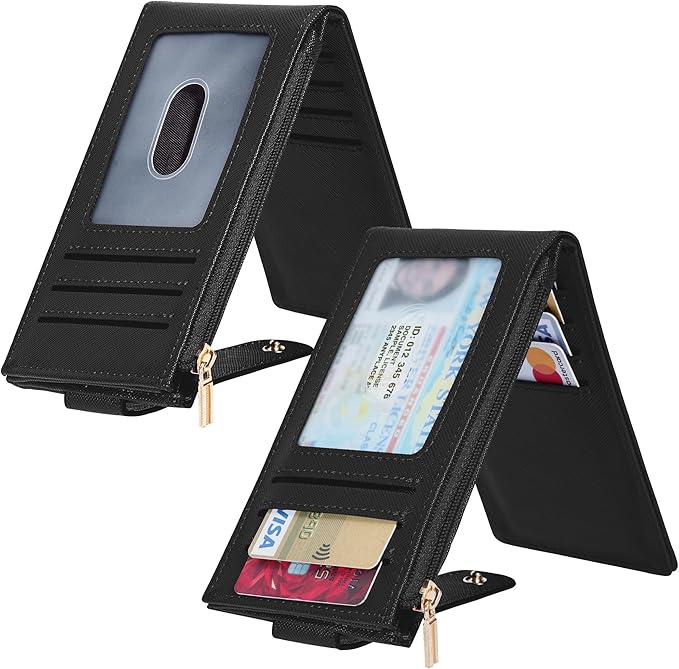 Chelmon Womens Wallet Slim RFID Blocking Bifold Multi Card Case Wallet with Zipper Pocket (Black)