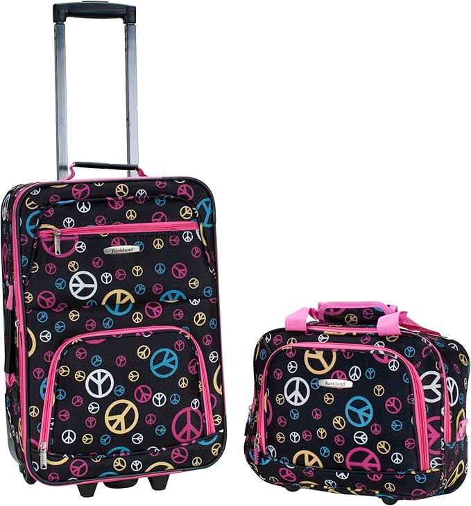 Rockland Fashion Softside Upright Luggage Set,Expandable, Wheel, Telescopic Handle, Peace, 2-Piece (14/19)