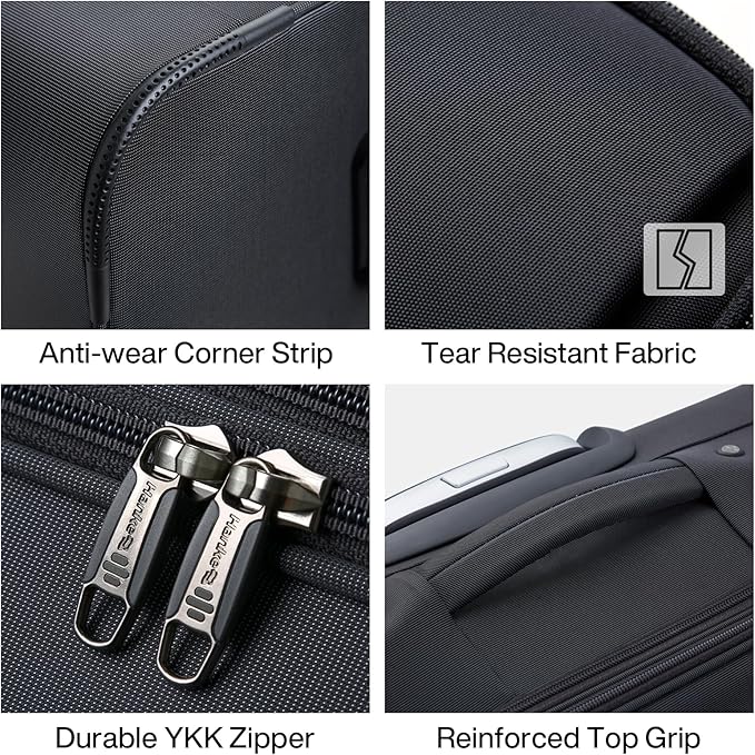 Hanke Softside Expandable 20 Inch Carry On Luggage with Wheels Airline Approved, TSA Luggage Lightweight Rolling Suitcases for Travel Carry On Bag(Black)