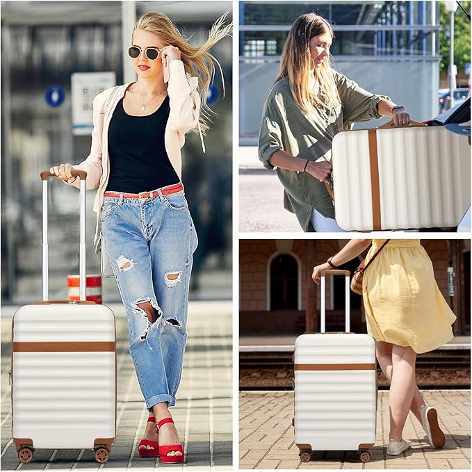 Kono Airline Approved Carry On Luggage, 21.6 inchx13.7 inchx8.6 inch inches, 21.6 Inch Expandable Lightweight Hardshell Suitcase with TSA Lock, (Cream Brown, Suitable for 1-3 Days of Travel)