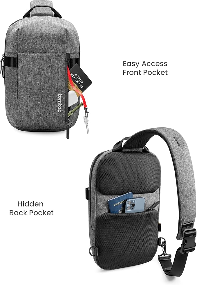 tomtoc 7L Sling Backpack Crossbody Bag for Men Women, EDC Daypack Chest Shoulder bag for 14-inch MacBook Pro M5 Pro/Max, 13" MacBook Air, 13" iPad Air M4/Pro M5, Organized, Daily Use, Work, Travel-S