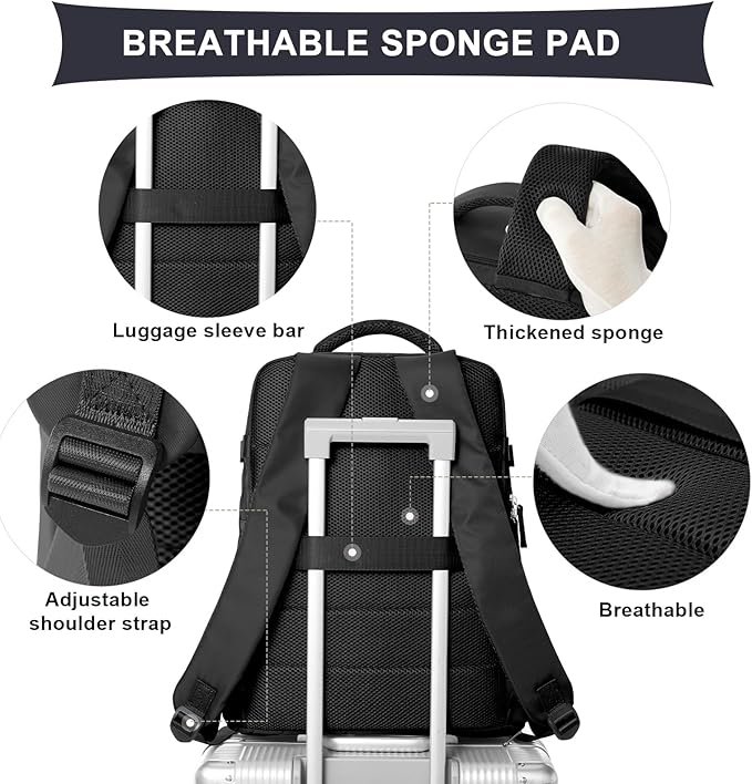 coowoz Travel Backpack For Women Men Airline Approved,Black Carry On Backpack,Large Hiking Laptop College Backpacks Waterproof Outdoor Sports Rucksack Casual Daypack Fit 15.6 Inch Backpacks