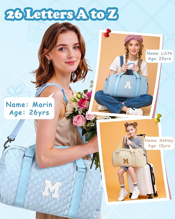 Initial Gym Bag for Girls, Graduation Gift Ideas, Personalized Weekender Bag, Monogram Overnight bag for teens