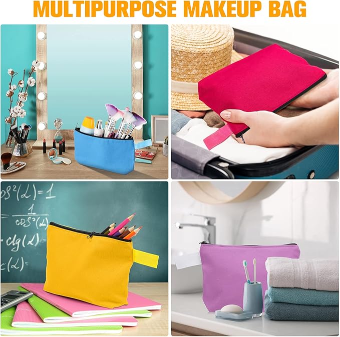 Frienda 40 Pack Canvas Makeup Bags Bulk Cosmetic Bags with Bottom Travel Canvas Zipper Pouch Multi Purpose Blank for Women Purse Toiletry Pencil DIY Craft, 10 Colors(7.4 x 5.1 x 1.7 Inch)