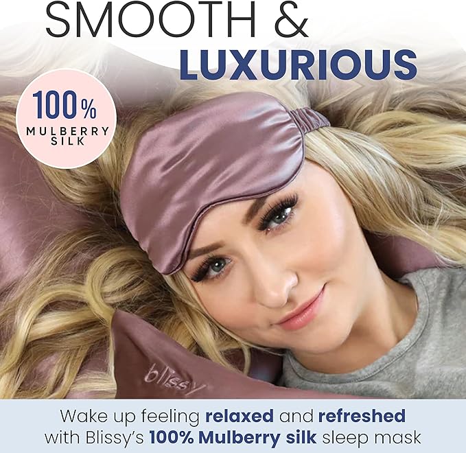 Blissy Silk Sleep Mask - Eye Sleeping Mask for Women & Men for Total Blackout - 100% Pure Mulberry Silk, 22 Momme 6a Fibers - Blindfold Sleep Mask Side Sleeper Eye Cover (Plum)