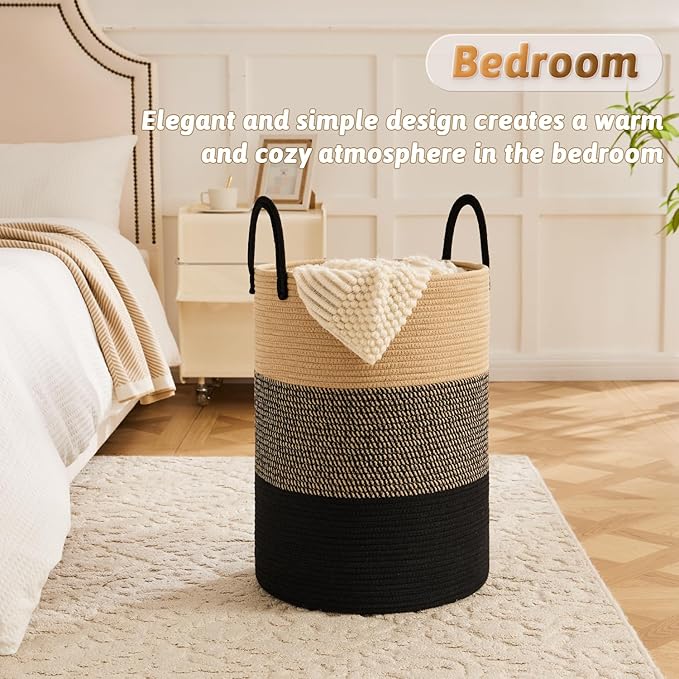 Laundry Basket,Woven Cotton Rope Laundry Hamper,40L for Decorative Storage of Dirty Clothes,Toys and Blankets in Bathroom,Bedroom and Living Room