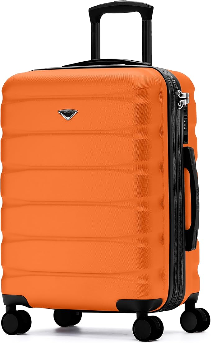 Flight Knight 24x16x10 Expandable Carry On Suitcase Hardside TSA Lock USB C Lightweight Luggage Silent Double Spinner Wheels Maximum Overhead Carry-On Bag For Virgin South West Approved Orange