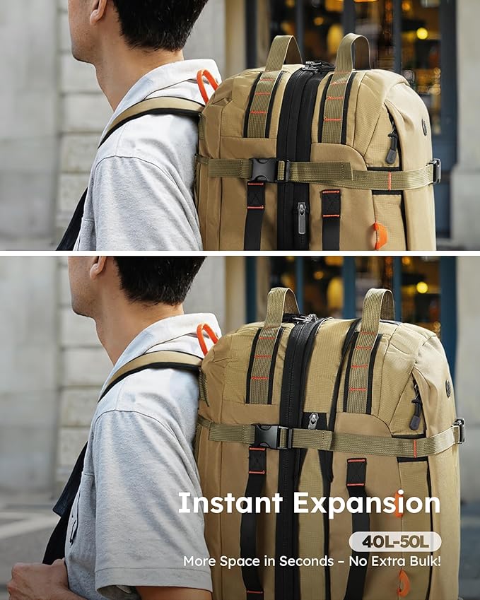 Tolaccea Travel Backpack for Men Women, 40L-50L Carry On Backpack with Wet Dry Compartment, TSA Approved Laptop Daypack Fits 15.6", Convertible Expandable Large Rucksack Duffel Bag for Work Travel