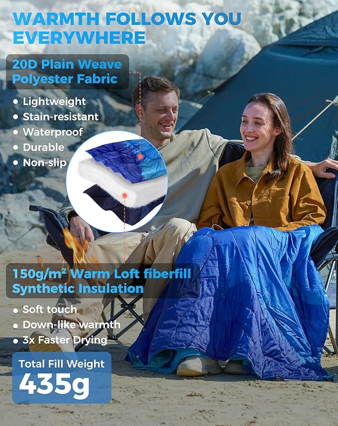 KingCamp Ultralight Camping Blanket, Packable Down Alternative Puffy Printed Wearable Blanket with Snap Buttons & Corner Loops Weatherproof Quilt for Outdoor Travel Stadium (78.7" x 57.1", Forest)