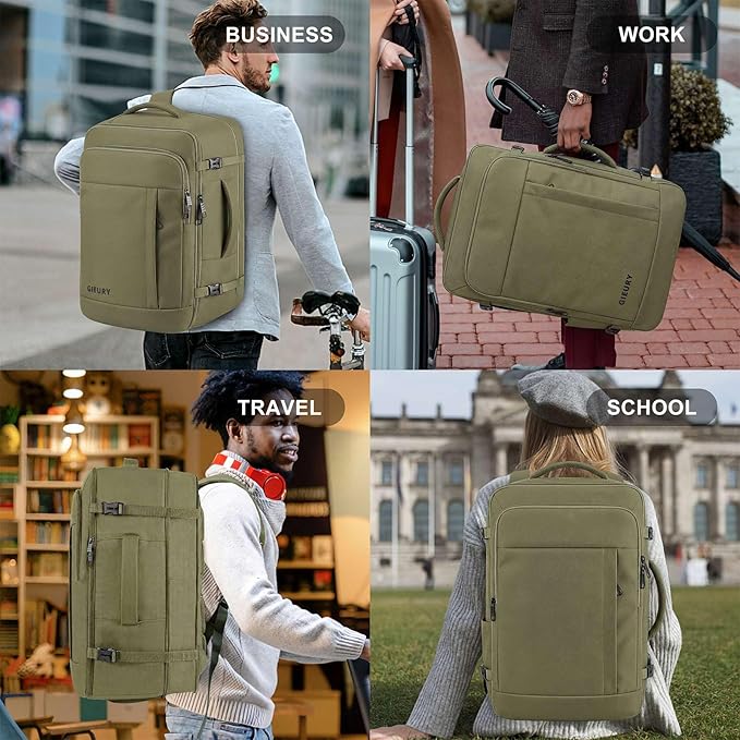 Travel Backpack, Extra Large 50L Expandable Backpack for Men Women, Carry On Backpack For Airplanes, Travel Essentials Luggage Suitcase Daypack Travel Gift Weekender Bag, Army Green