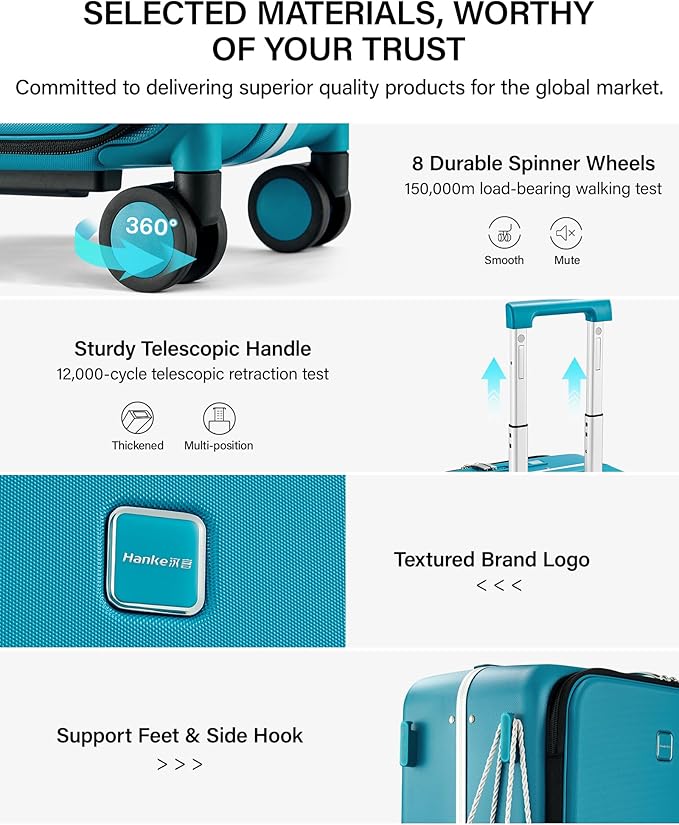 Hanke 28 Inch Top Opening Hard Shell Luggage, PC Aluminum Frame Extra Large Suitcase with Cup Holder, USB-C Charging Port, TSA Lock, 8 Silent Spinner Wheels& Removable Dividers,Caribbean Blue