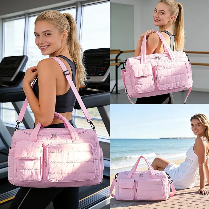 Small Gym Bag for Women, Travel Duffle Bag Carry On Weekender Bag with Shoe Compartment