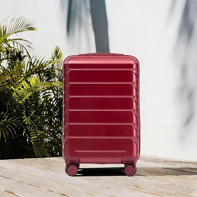 20 Inch Carry On Luggage, Lightweight ABS Hard Shell Suitcase with Spinner Wheels, Durable Travel Luggage with Combination Lock & Side Hooks for Men Women, Red