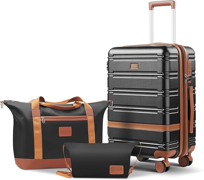 Luggage Sets with spinner wheels, PC+ABS Hard Shell Travel Luggage,Lightweight Carry-on suitcases with TSA Lock,YKK Zippers(Black, 20 inch