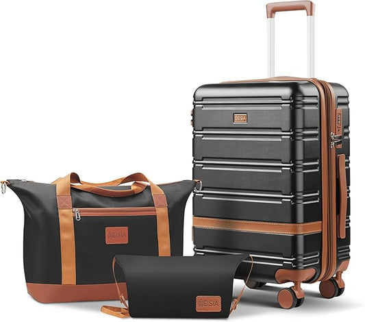 Luggage Sets with spinner wheels, PC+ABS Hard Shell Travel Luggage,Lightweight Carry-on suitcases with TSA Lock,YKK Zippers(Black, 20 inch