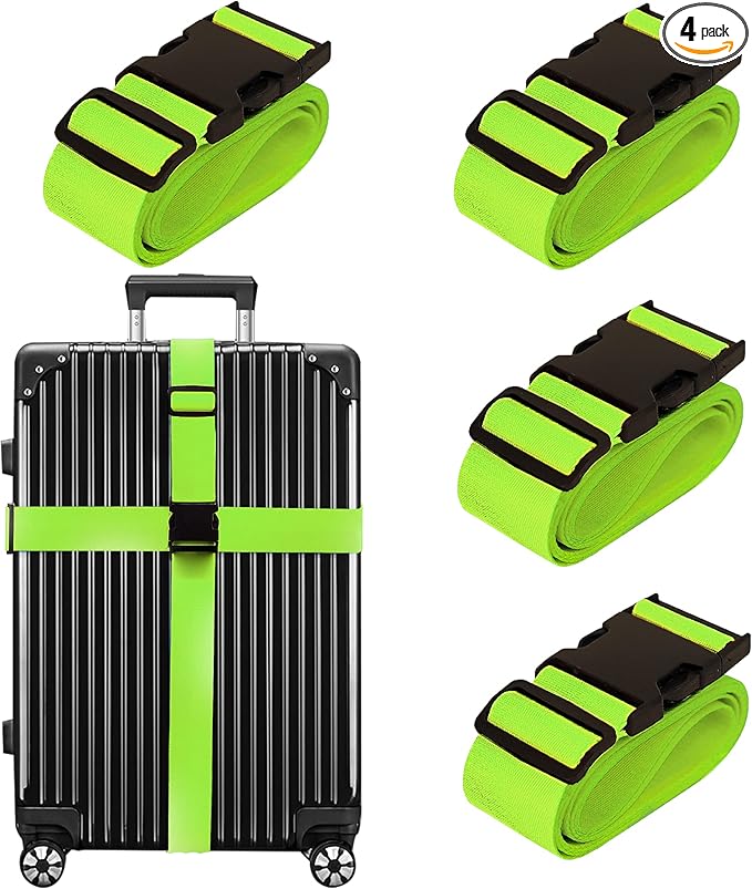 Luggage Straps for Suitcases TSA Approved Travel Belt 4 Pack by Chelmon (Green)
