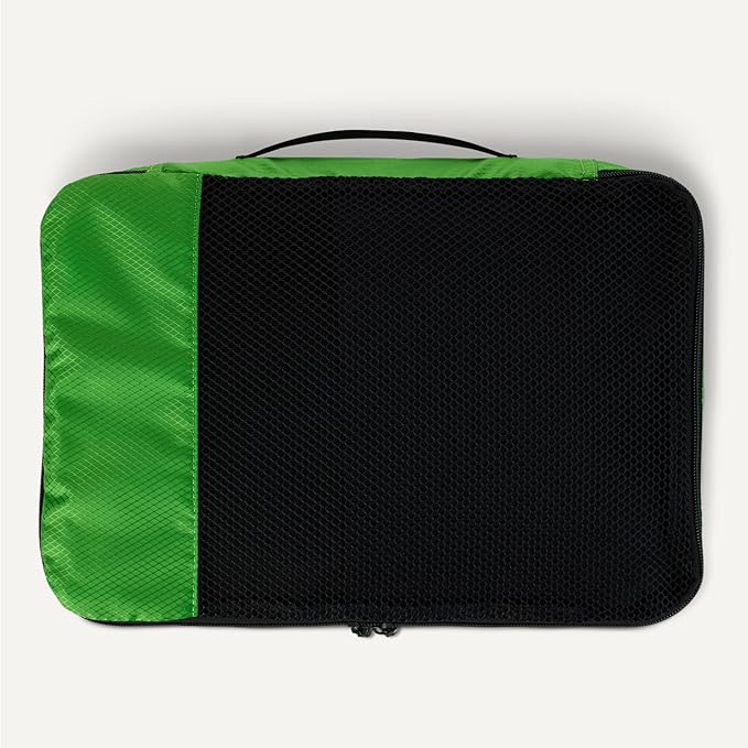 Amazon Essentials 4-Piece Packing Cubes Travel Accessories Set, Luggage Organizer, Suitcase Organizer with Double Zipper, Mesh Top, Space-Saving, Polyester, Green (Previously Amazon Basics)