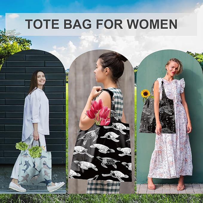 BeeGreen Animal Reusable Shopping Bags Cute Grocery Bag 6 Pack, Christmas Gift Bags Heavy-Duty Foldable Shopping Totes for Supermarket, Work & Travel, Large Washable Polyester Tote Bag with Handles