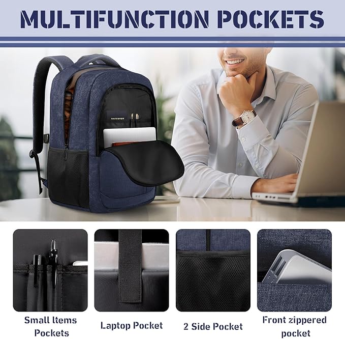 Travel Backpack, 40L Business Laptop Backpack with 17.3 Inch Laptop Compartment, Lightweight Daypack for Flight, Durable Water Resistant Bookbag, Hiking, Work Backpack for men, Blue