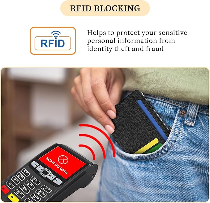 Hancynir Black Minimalist Small Wallet Women Credit Card Holder, Slim RFID Blocking Keychain Card Wallets, Mini Front Pocket PU Leather Thin Travel Zipper Coin Cash Ladies Wallet Organizer Gifts