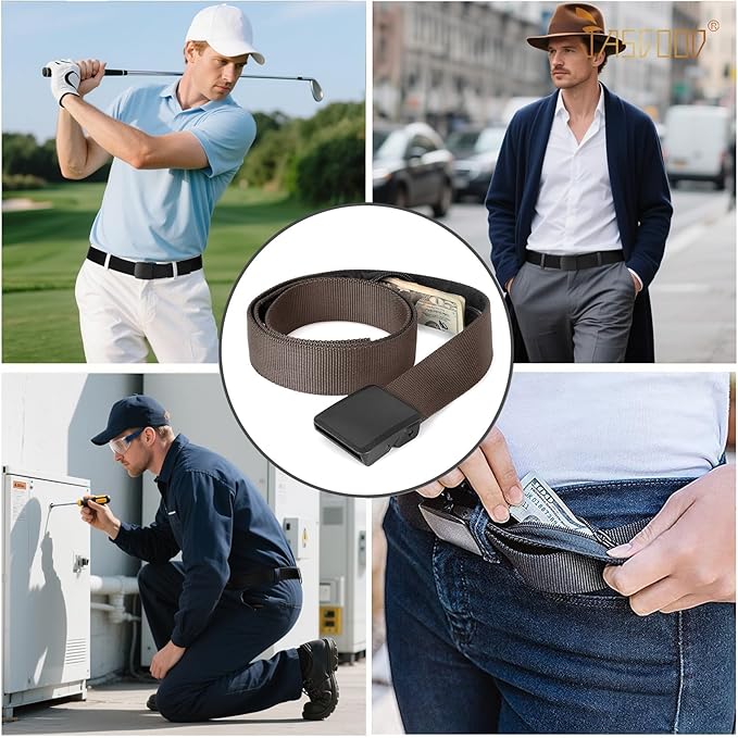 Travel Security Money Belt with Hidden Money Pocket - Cashsafe Anti-Theft Wallet Unisex Nickel free Nylon Belt by JASGOOD