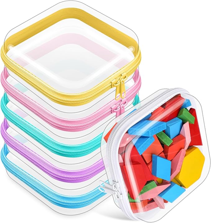 Sanwuta 6 Pcs Clear Hard Zipper Case Plastic Zipper Pouches Transparent Makeup Bag Pencil Case Pouches Toiletry Diaper Bag for Travel Toy Storage Organizer Bins(Colorful,5 x 5 x 2 Inch)