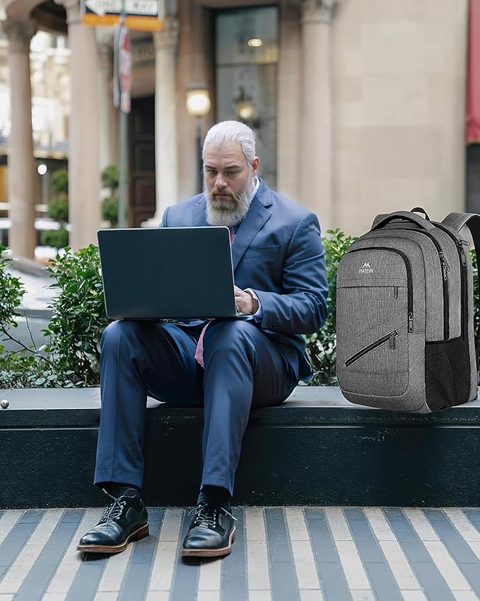 MATEIN Travel Laptop Backpack, 17 Inch Work TSA Approved Carry on Backpack, Large Computer Business Bag for Men Women with Trolley Sleeve and Anti Theft Pocket, College School Rucksack Book Bag, Grey