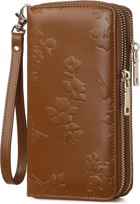 yiijay Womens Wallet RFID Blocking Large Capacity Vegan Leather Double Zip Wristlet Wallet Card Holder Travel Ladies Clutch