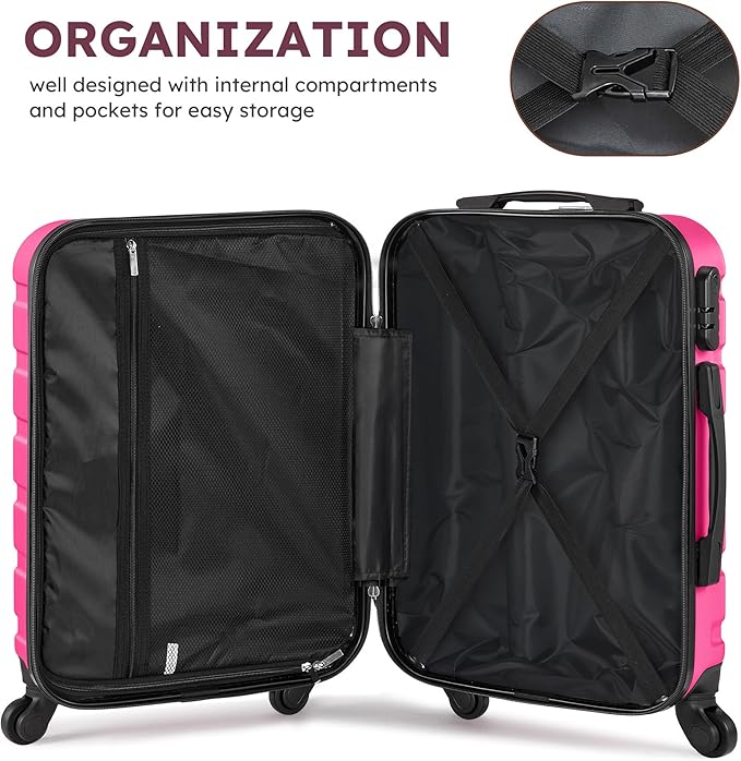 Suitour 4 Piece Luggage Sets, Hard Shell Suitcase Set with Spinner Wheels 16 20 24 28inch Travel Sets(Rose Red)