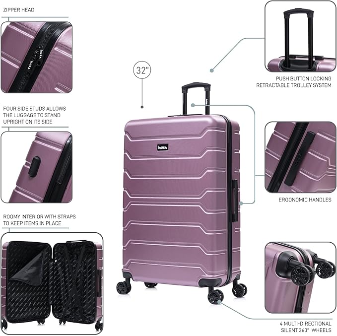 InUSA TREND Luggage with Spinner Wheels | Durable lightweight Hardside Suitcase, Travel Bag with Handle and Trolley | 32-inch Extra-Large Checked luggage | Rose Gold