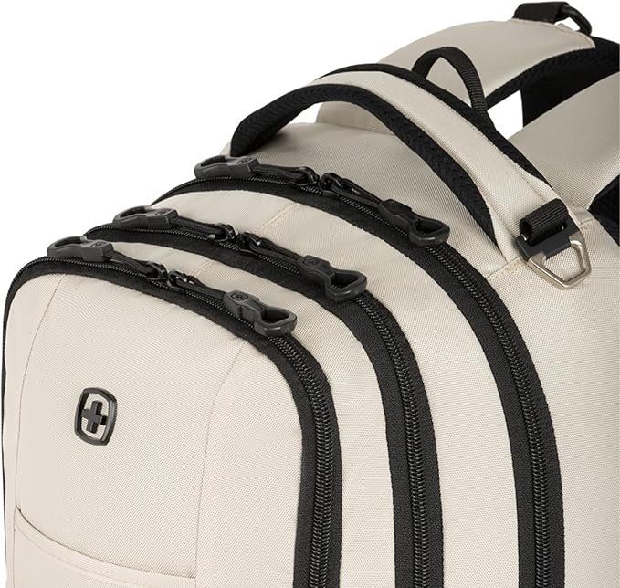 SWISSGEAR Cecil 18-Inch Laptop Backpack Fits 16-Inch Laptop, Travel Daypack with Organizer Pockets, Water Bottle Holders & Padded Straps – Cream/Black