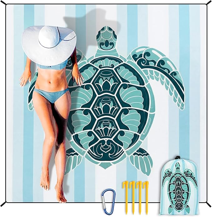 Beach Blanket Waterproof Sandproof Extra Large Beach Mat 79" X 83"/120"x108"for 1-8 Adults Quick Drying Durable Outdoor Picnic Mat for Beach Travel Camping Hiking