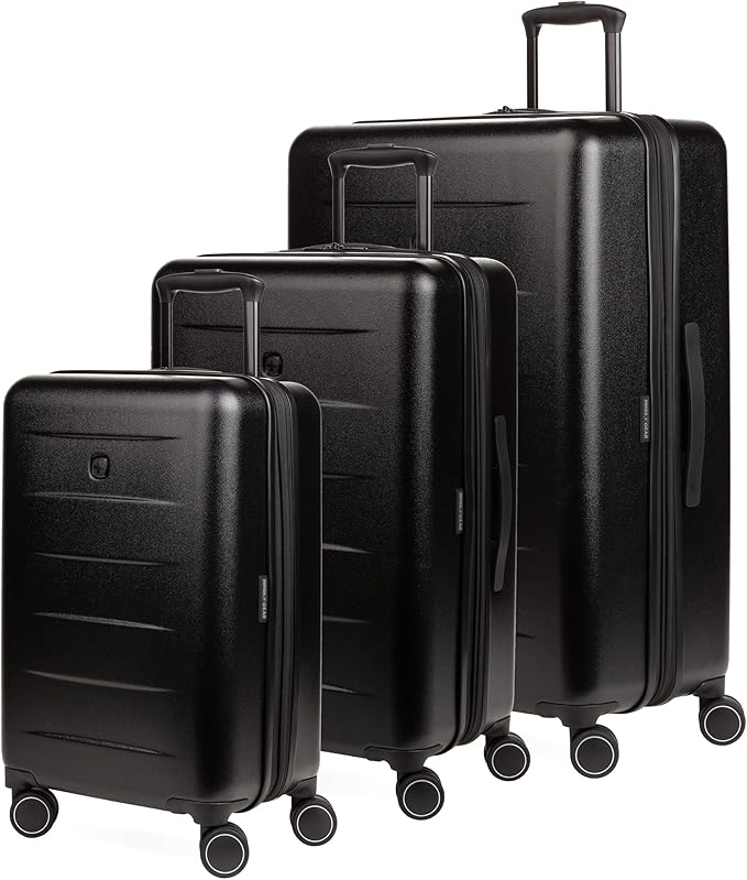 SwissGear 8020 Eclipse Hardside Expandable Luggage with Spinner Wheels, Black, 3-Piece Set (18/24/27)