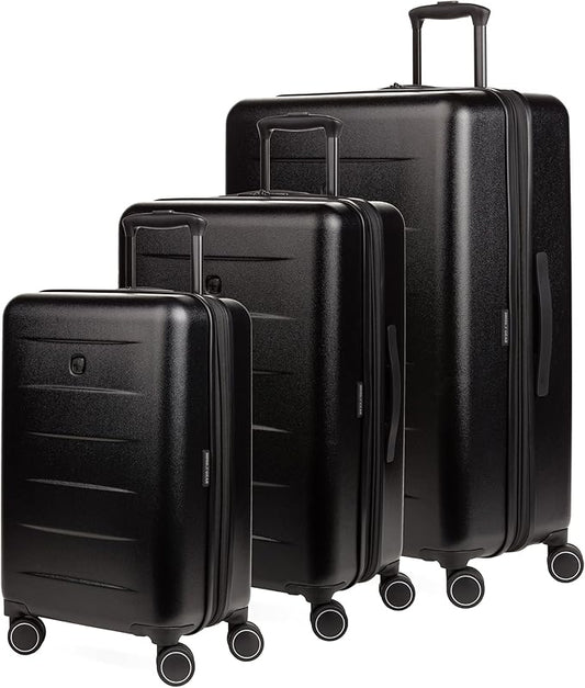 SwissGear 8020 Eclipse Hardside Expandable Luggage with Spinner Wheels, Black, 3-Piece Set (18/24/27)