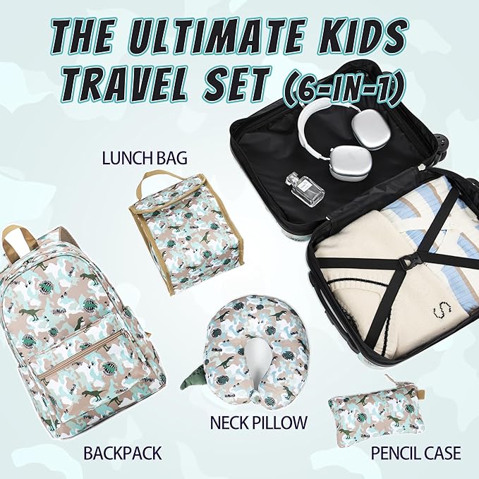 Kid’s Luggage Set 6 Piece Suitcase Set 16’’ Hardside Luggage with Spinner Wheels Girls Boys Carry on Luggage Travel Rolling Luggage Airline Approved