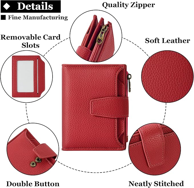 Airkit Small Wallet Women RFID Blocking Leather Bifold Compact Card Holder Wallet for Women with Zipper Coin Pocket 4 ID Window
