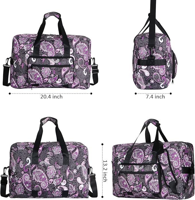 F.FETIVIN Weekender Bag Carry On Travel Duffle Medium Overnight Bag for Women(Purple Paisley)