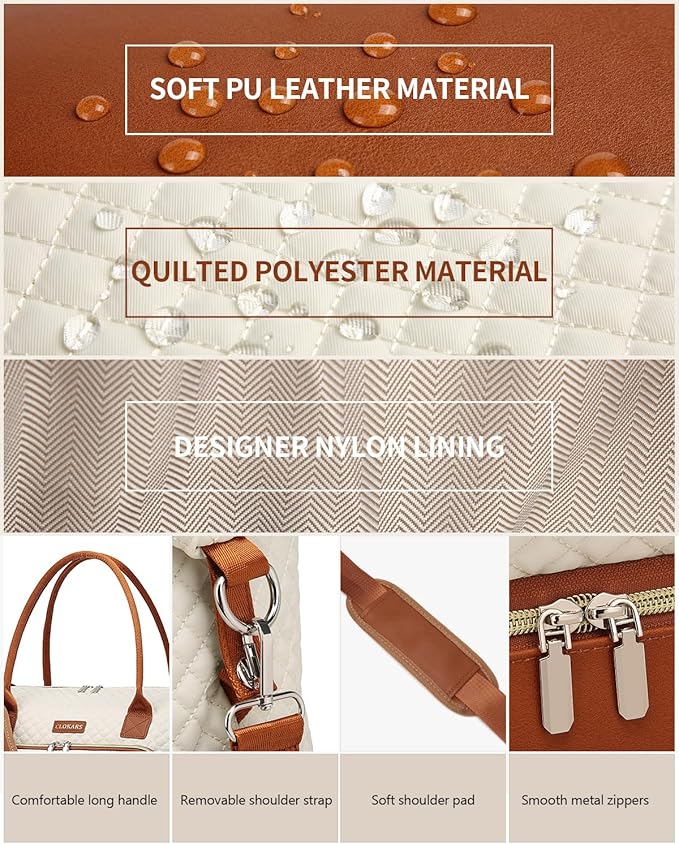 Weekender Bags for Women, Travel Tote Duffle Bag Carry On Overnight Bag with Cosmetics Bag and Crossbody Purse for Gym Hospital, Gifts for Women, Beige Brown